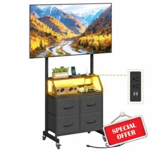 LED Light TV Stand on Wheels with Mount and Power Outlets