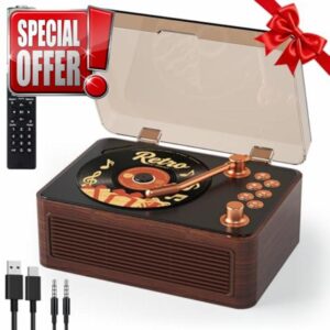 Gueray CD Player Portable Bluetooth Retro CD-Player with Speakers & Radio & Remote Control Support USB/AUX Playback Headphone Jack Walnu
