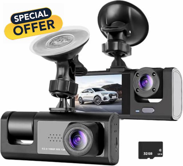 HD 1080P 140°Wide Angle Dash Cam Front and Inside