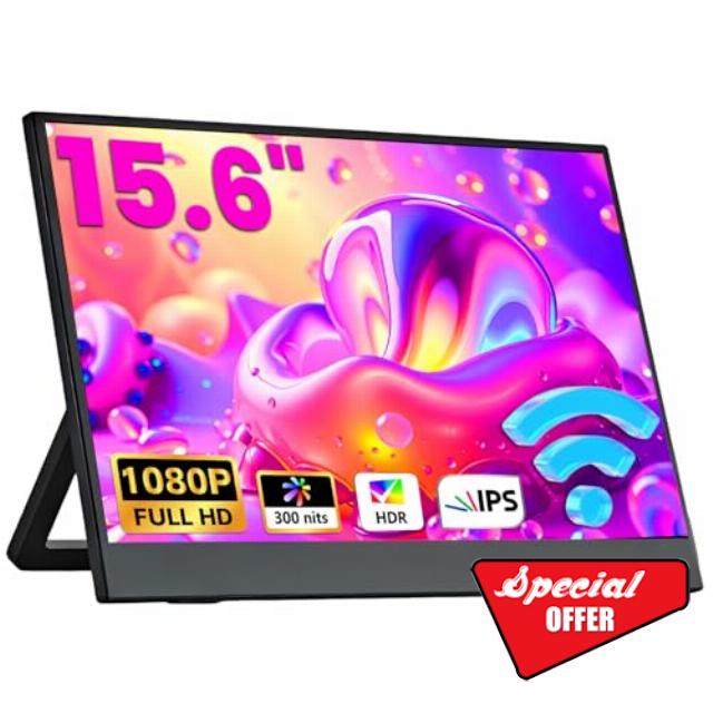 Portable Monitor with Wifi-15.6 portable display 1080P FHD IPS USB-C HDMI screen for Laptop-monitor Display Support Windows/Mac/PC/Phone