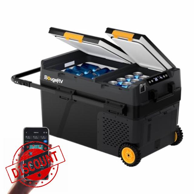BougeRV CRD2 V2.0 40L Car Fridge Dual Zone 12V Compressor Freezer with Wheels & Telescopic Handle 35dB IPX4 12V/24V 230V App Control Portable Refrigerator for Camping RV Campervan -20℃~20℃ (2026 New)