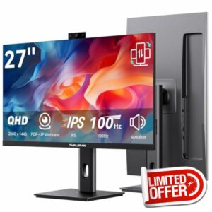 27 Inch 2K Monitor with Pop-Up Webcam - UHD 2560 x 1440 IPS Screen Computer Monitor