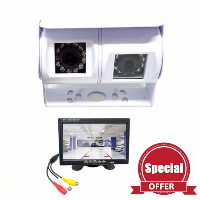 Dolphin Automotive Motorhome Camper Van Dual Twin 12v Reversing Reverse Rear View Parking Camera White/Optional Guidelines (Camera With 7" Dash Monitor)