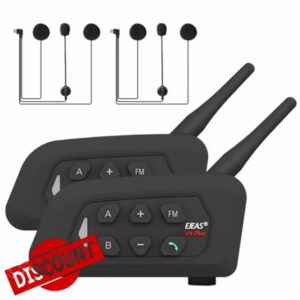 EJEAS V4 Plus Motorcycle Helmet Bluetooth 5.1 Intercom Headset with FM Radio and CVC Noise Reduction for 4 Riders Intercom (2 Pack)