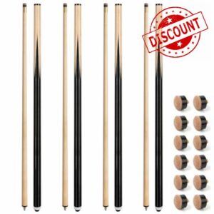 LOTKEY Pool Cue Sticks 57/52/48/42" Billiard Sticks 20/18/15/14oz Canada Maple Pool Cue Set of 4/2 with 13MM Leather Screw On Pool Cue Tips 12/6 Pieces
