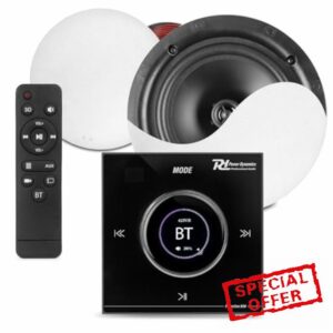 Power Dynamics Powerline Bluetooth Ceiling Speaker System with LCD Wall Amplifier – 2 x 5.25 Low Profile Ceiling Speakers
