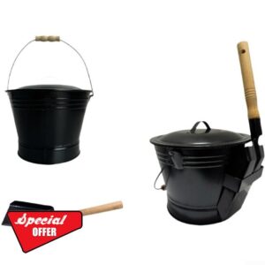 Sturdy Round Ash Bucket with Lid and Shovel for Fireplace and Fire Maintenance Heat Resistant Galvanized Build