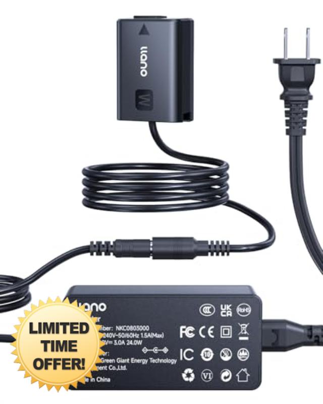 llano NP-FW50 Dummy Battery AC Power Adapter Kit for A6000 A6400 ZV-E10 A7II A6100 A6500 A6300 A7 A7R A7RII A7S A5000 A5100 Continuous Power Supply for Studio Shoots