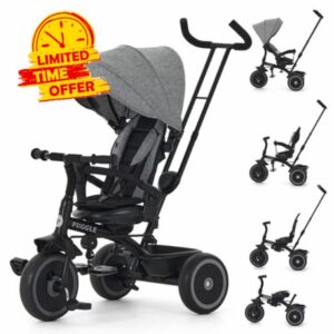 Puggle Easy Twist 6-in-1 Folding Trike with Parent Handle - Melange Grey (9 Months - 5 Years)