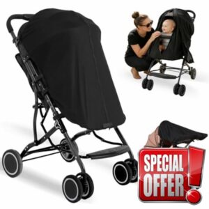 Pram and Stroller Sun Shade Cover Blocks UV UPF50+ Baby Sleep Aid and Breathable Blackout Canopy for Pushchairs Buggies and Travel Strollers