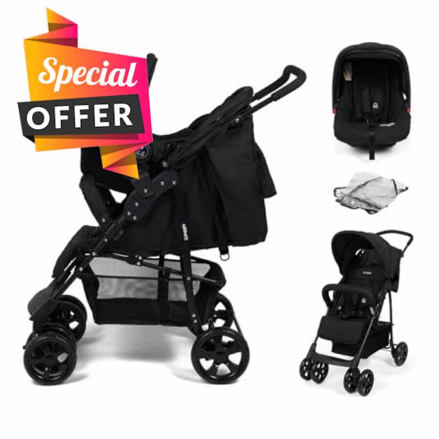 Puggle Lowton Luxe 2-in-1 Travel System with Rain Cover - Storm Black