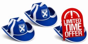 The Dragons Den Adults St Andrews Cross National Flag of Scotland Cowboy Hat Patriotic Scottish Supporters Fancy Dress Headwea