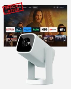 Wanbo Cube 1 Smart Projector with Android TV & Google Play – Compact Portable Mini Projector and Bluetooth Speaker 8W