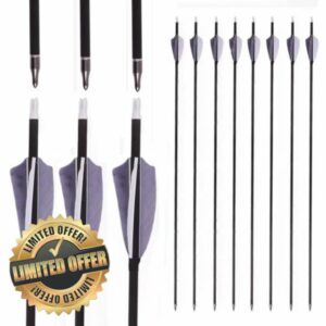 12pc ID 6.2mm Grey White Micro-rotate Feather Hunting Arrows Spine 200 250 300 350 400 500 600 700 800 Pure-carbon Arrow