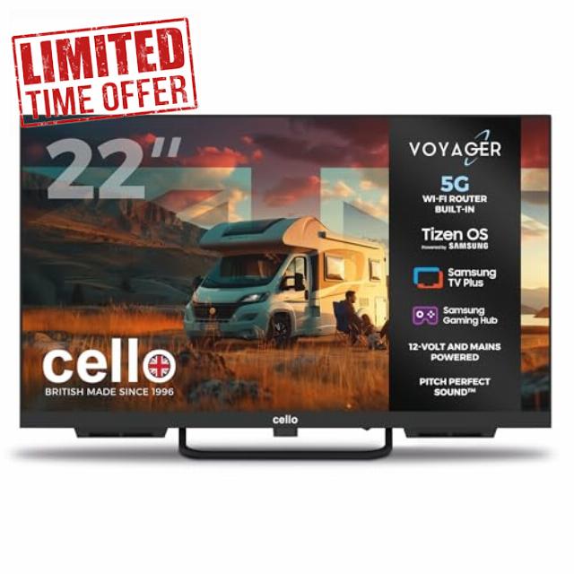 Cello Voyager C22TZR-VOY 22" Smart 12V Traveller TV with Built-in 5G Wi-Fi Router and Hotspot for Phones & Devices