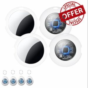 Air Tracker Tags-4 Pack Item Finder [Apple MFi Certified] Works with Apple Find My (iOS Only) Replaceable Battery Waterproof Bluetooth Gloable Smart Locator for Kid Wallet Pet Luggage Key Tracking Tag