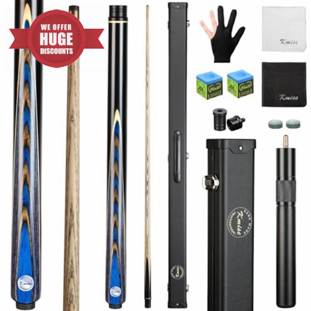 Kmise 57" 3/4 Jointed Snooker Billiard Pool Cue Handcrafted 9.5MM Tip Ash Wood Cue 19~21oz with Telescopic Aluminium Extension & Billiard Cue Case | Chalk & Glove Accessories Snooker Cue Se