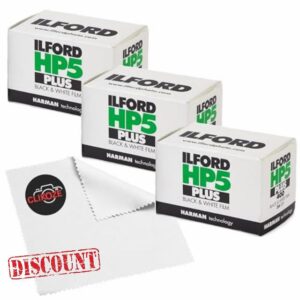 Ilford HP5 Plus Black & White 35mm Film Triple Pack (3 x 36 Exposures) ISO 400 Negative Film + Clikoze Microfiber Lens Cloth