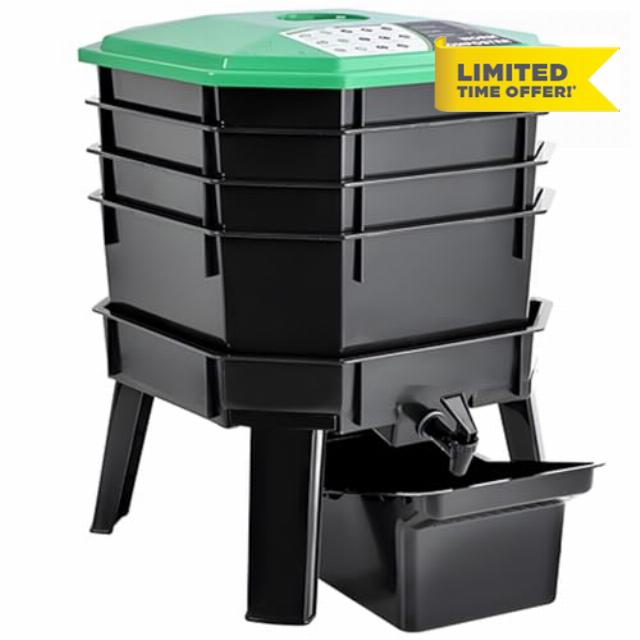 Worm Composter Kit - 4-Tray Vermiculture Bin with Drainage for Recycling Food Waste