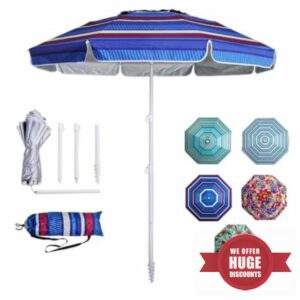 6.5ft Beach Umbrella - Heavy Duty Wind Resistant UV 50+ Portable Sun Shade with Sand Anchor & Carry Bag