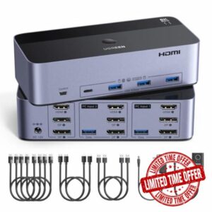 UGREEN HDMI + Displayport 8K@60Hz KVM Switch 3 Monitors 2 Computers Support 4K@120Hz