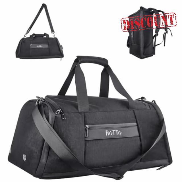 ROTTO Duffel Bag 55L Sports Gym Bag with Shoe Compartment & Frozen Drinks Insulation Compartment with Backpack Straps & Shouldder Strap