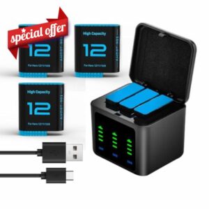 3 pack Replacement Batteries 2580mAh for Gopro Hero 12/11/10/9 with 3-Channel Type-C Battery Charging Station(Not for hero 13/8)