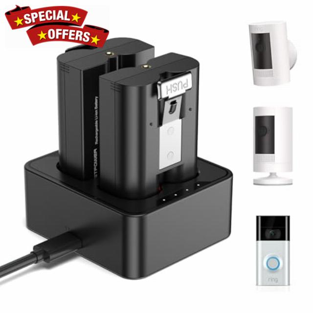 FirstPower 2-Pack Replacement Battery for Ring Doorbell - 6040mAh Rechargeable Camera Batteries with Charger Station for Ring Video Doorbell 2/3/3 Plus/4