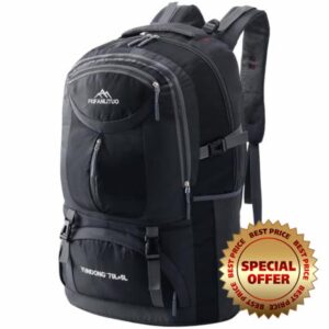 75L Hiking Backpack Large Camping Backpack Waterproof Black Trekking Bag Hiking Daypack Travelling Backpack for Men and Women Large Rucksack for Touring Climbing Outdoor Spo