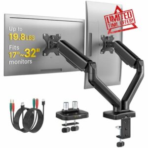 monTEK Dual Monitor Arm Gas Spring with Smart USB Hub