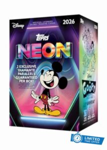 2026 Topps Disney Neon - Value Box contains 35 cards with two Base Card Diamante Parallel cards per box.