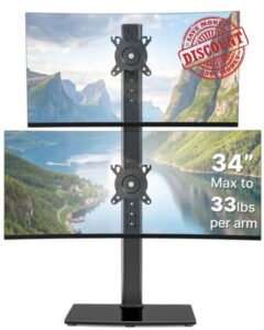 PEGZONE Dual Monitor Stand for 13-34 Inch Screens 2 Mount Stand Rotatable Viewing Angle 12-Level Height Adjustment Up to 15KG VESA 75x75/100x100mm