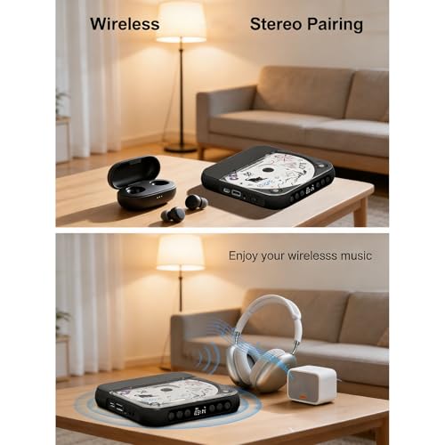 Dual Stereo Speakers CD Player Rechargeable for Home Car Outdoor
