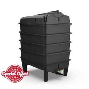 4 Tray Worm Composter with Tiger Worms - Black Wormery Compost Bin for Food Waste Recycling
