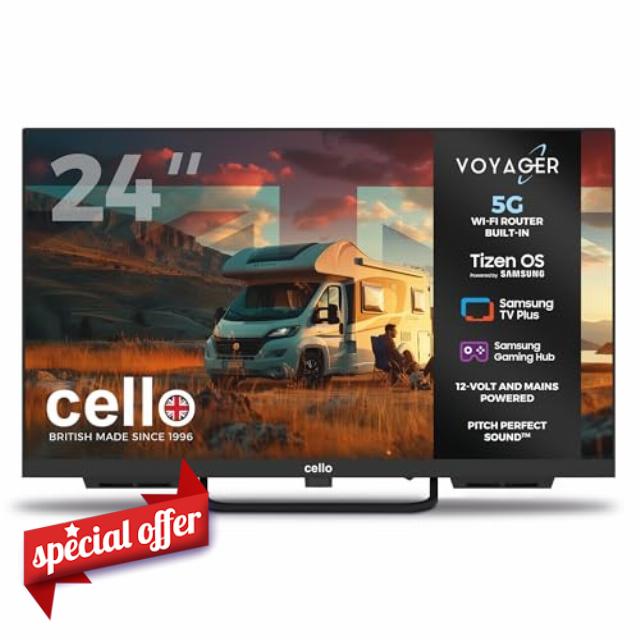 Cello Voyager C24TZR-VOY 24" Smart 12V Traveller TV with Built-in 5G Wi-Fi Router and Hotspot for Phones & Devices
