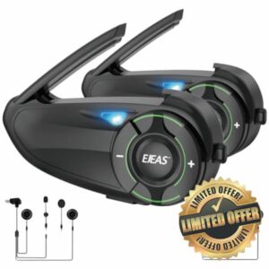 EJEAS Q8 Motorcycle Mesh Bluetooth 5.1 Intercom Headset with Music Sharing and CVC Noise Reduction for 6 Riders Mesh Intercom(2 Pack)