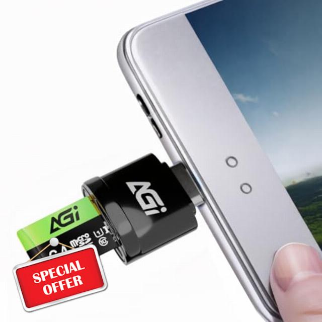 AGI TF138 3-in-1 MicroSD Memory Card 64GB with USB-C Reader & SD Adapter