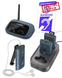 Avantree AuraPlex M3 - Auracast Assistive Listening System with 1 Transmitter & 3 Wireless Receivers