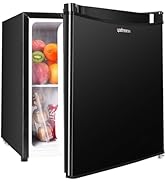 White refrigerator interior views showing multiple compartments, shelves, and storage spaces with food items visible inside.