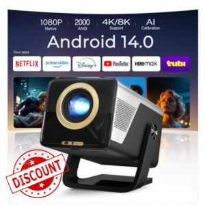 [2000 ANSI/AI Visual Calibration/4K Support] X7 Native 1080P Smart Projector with Android 14 OS