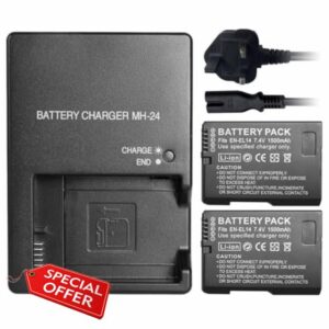 2-Pack EN-EL14 / EN-EL14a Battery (2050mAh) Packs and MH-24 Battery Charger Compatible with Nikon D3100 D3200 D3300 D3400 D3500 D5100 D5200 D5300 D5500 D5600 DF Coolpix P7000 P7100 P7700 P78