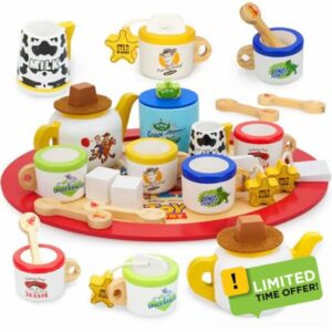 Disney Toy Story Wooden Tea Set for Kids – 14 Piece Pretend Play Tea Party Set with Tray