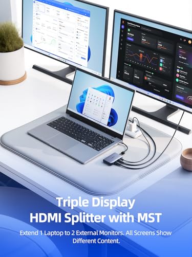 USB-C to Dual HDMI MST Adapter 4K@60Hz 2K@144/ 120Hz PD100W HDR10+ MST HDMI SplitExtend for macOS Windows Laptops