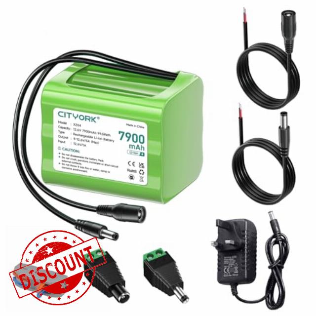 CITYORK 7900mAh 12.6V Rechargeable Lithium Battery Pack for solar charging panel