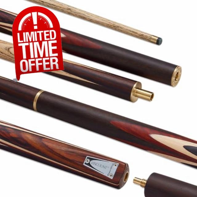 PowerGlide VISCOUNT | Hand Spliced Rosewood Butt | North American Ash Shaft | 2-Piece Snooker Pool or Billiard Cue Stick | 50/50 or 3/4 Jointed Full Size 57" plus 6" Extension | 9.5mm Tip 18 or 19 oz