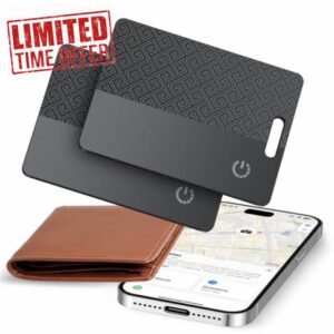 FAMOO Wallet Tracker Card 2-Pack: Apple MFi Certified 0.06in Thinner Tracker Card (IOS only) Works with Apple Find My Rechargeable Tag IP68 Item Finder for Passports Luggage Tags Purse Phone (Black)