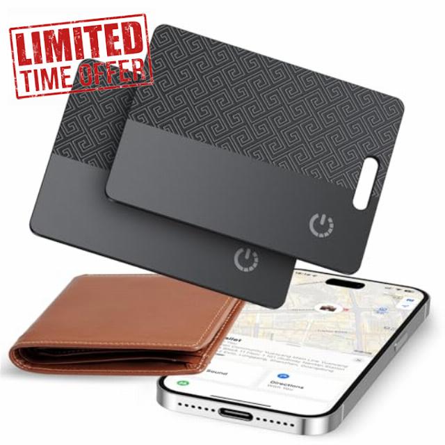 FAMOO Wallet Tracker Card 2-Pack: Apple MFi Certified 0.06in Thinner Tracker Card (IOS only) Works with Apple Find My Rechargeable Tag IP68 Item Finder for Passports Luggage Tags Purse Phone (Black)