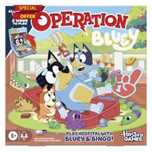 Operation Bluey Edition Board Game for Children – Electronic Talking Game with All-in-1 Carrying Case – 2 Ways to Play – 1+ Players – 10 Mins – Ages 6+ - English Versio