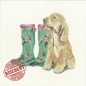 Heritage Crafts Cross Stitch Kit – Waiting for Walkies (Evenweave) Love Country Spaniel Dog Cross Stitch Ki