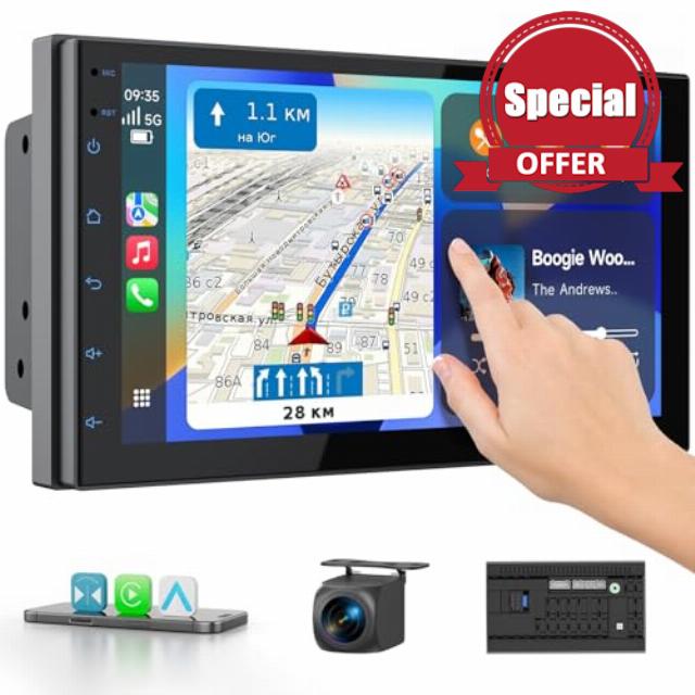 Haudio 2 Din 7 Inch Car Radio with Wireless CarPlay & Android Auto